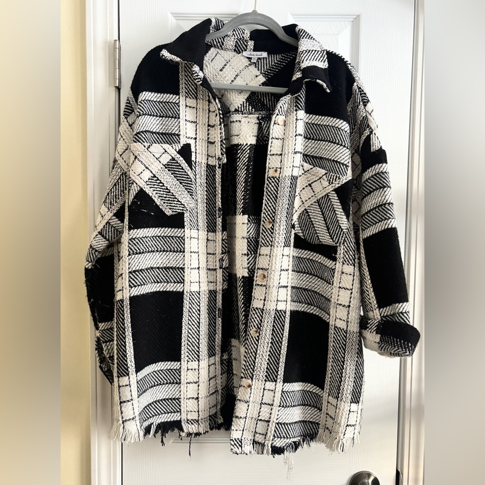 White Birch Black and White Checkered Shacket